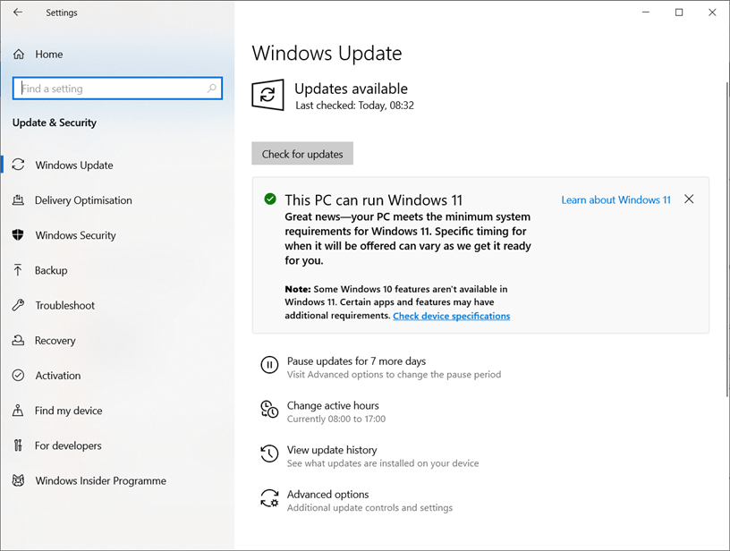 windows 10 upgrade to windows 11 check for updates in windows update